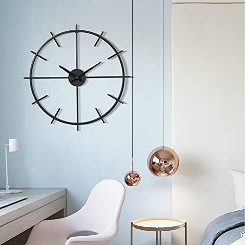 RiteSune 21 Inch Modern Minimalist Wall Clock, Battery Operated Quartz Movement, Black Metal Decor Clock for Living Room Office Kitchen Bedroom