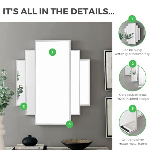 Furniturebox UK Deco Large Silver Wall Mirror, Living Room, Hallway, Dining Room - Stylish, Modern Meets Art Deco 1920s Style Statement Mirror - Cosy Home Interiors Furniturebox UK Deco Large Silver Wall Mirror, Living Room, Hallway, Dining Room - Stylish, Modern Meets Art Deco 1920s Style Statement Mirror - Image 5