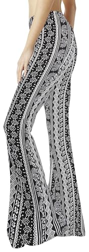 WSPLYSPJY Women's Boho Print High Waist Wide Leg Palazzo Bell Bottom Pants 2 XL