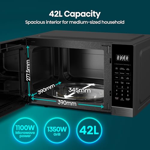 Hisense 42 Liters Large Microwave Oven and Grill Combo for Kitchen, 850W, 10 Power Levels, 24 Preset Menus, 99 mins Timer, Anti Bacteria Ceramic Interiors, Easy to Clean, Child Lock(Amazon Exclusive)