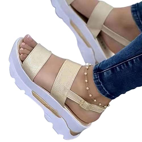 COTCLO Sandalias de verano para mujer, sandalias de tacón ligero, zapatos de verano para mujer, sandalias de cuña con plataforma, zapatos de cuña