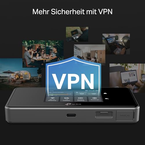 TP-Link M8550 5G LTE Mobiler WLAN Router - Bis zu 3,4 Gbit/s, Tri-Band Wi-Fi 6E, Nano-SIM-Karten Slot, Gigabit WAN/LAN, 4680 mAh Akku, Touchscreen, Wireguard, bis zu 32 Ger&auml;te