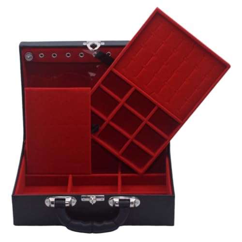 Caixa Maleta Estojo Porta Joias Bijuterias Dupla Media com espelho Preta(INTERNO VERMELHO)