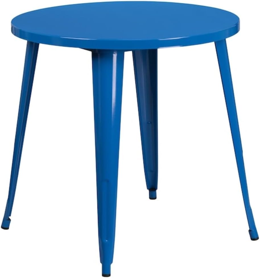 Flash Furniture Dalton Commercial Grade 30" Round Blue Metal Indoor-Outdoor Table Set with 4 Cafe Chairs