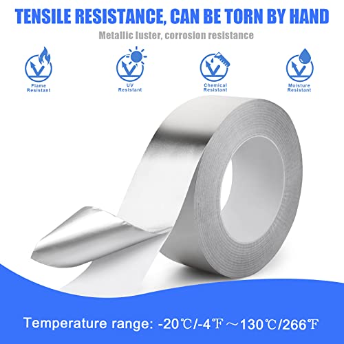 Image of Romeda Aluminum Tape, 2 Inch x 164 Feet, Silver, 3.9 Mil, Heavy Duty, Heat & UV Resistant, HVAC & Ductwork