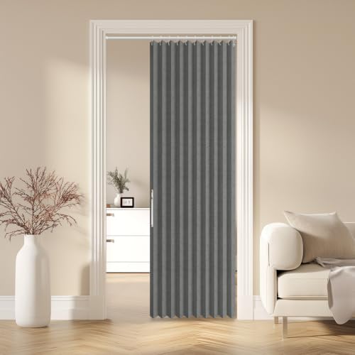 Image of AJAZZ Blackout Magnetic Door Curtain Accordion Doors Interior Closet Door Curtain Invisible Applicable Bedroom Room Living Room Doorway（Dark Grey 42 inch W x 78 inch L 1 Panel
