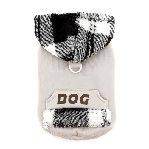 Zunea Hunde-Sweatshirt, Kapuzenjacke für kleine Hunde, Kapuzenmantel mit Leinen-Ring, weich, warm, für Herbst und Winter, Welpenkleidung mit Tasche, kaltes Wetter, Chihuahua-Bekleidung, Grau, Größe XS