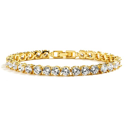 Mariell 14K Gold Plated Cz Crystal Bridal Tennis Bracelet, Petite Size 6 ½", Perfect For Smaller Wrist #TOP14