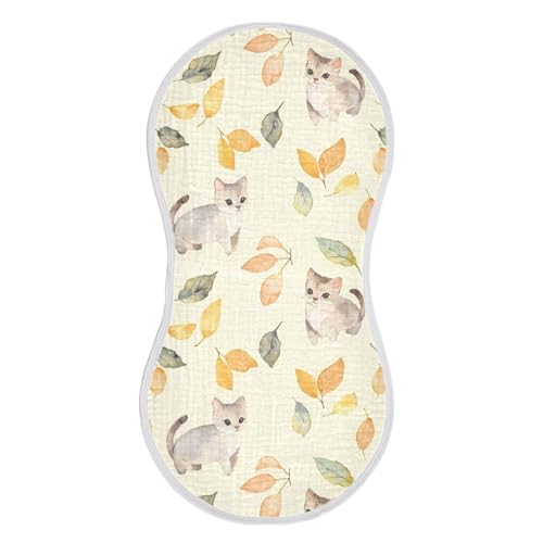 vvfelixl Watercolor Cat Leaves Burp Cloths for Baby Boy Girls Baby Washcloths Burp Rags 1 Pack