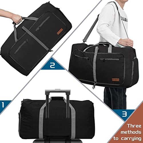 CANWAY 65L Travel Duffle Bag Foldable Overnight Bag with Shoes Compartment Weekender Bag Unisex Tear-resistant Duffel Airplane Carry On Bag Black 4 CANWAY 65L Travel Duffle Bag Foldable Overnight Bag with Shoes Compartment Weekender Bag Unisex Tear-resistant Duffel Airplane Carry On Bag Black