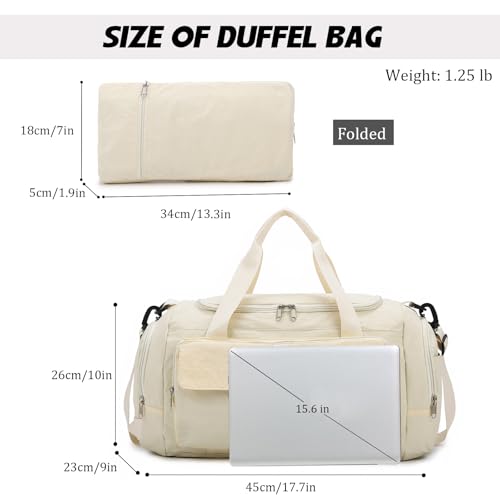 Eslcorri Foldable Duffle Gym Bags for Women Men Small 3 in 1 Travel Duffel Backpack with Shoe & Wet Pocket Collapsible Carry On Personal Item Luggage Fit for Overnight Weekender Sport Fitness -Beige2