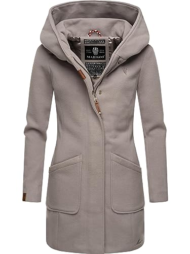 MARIKOO Damen Mantel in Wollmantel-Optik warmer Trenchcoat mit Kapuze Maikoo Zinc Grey Gr. L