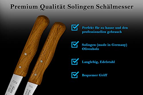 Smi Solingen Paring Knife Set Wooden Handle Peeling Knife For Fruits And Vegetables Straight & Curved Stainless Steel Blade Solingen Knife - German Made #TOP4