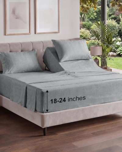 Image of Flex Top Split Head King Sheet Set - 4 Piece Extra Deep - Heathered Grey