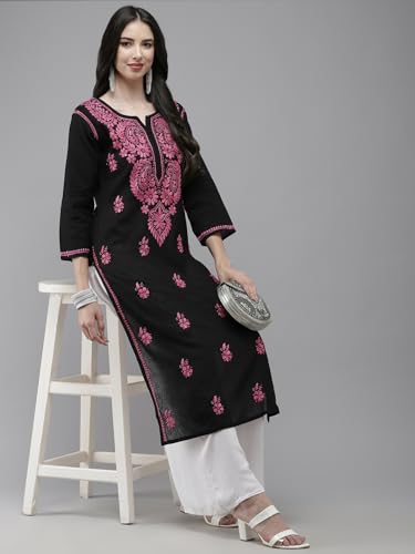 Image of Ada Hand Embroidered Lucknowi Chikankari Cotton Kurta Kurti for Women A411191