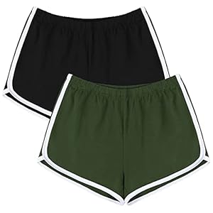 URATOT Women’s Cotton Gym Yoga Summer Running Active Dance Elastic Shorts, Pack of 2