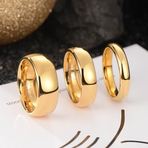 Tungsten Rings for Men, Men's Wedding Bands in Gold, Black, and Silver, 4mm, 6mm, 8mm Sizes, Mens Tungsten Wedding Bands with Comfort Fit and Polished Beveled Edge3