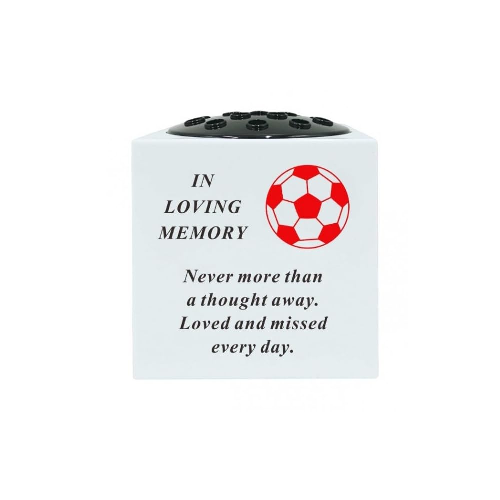 Memorial Black And White Plastic Football Rose Bowl Vase Pot With Black Lid David Fischhoff (Red)