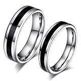Aukmla Juego de anillos de compromiso de plata para parejas, anillos de compromiso negros, anillos de boda para mujeres y hombres, sin talla, Cobre