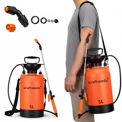 Image of Kraft Seeds 5L Pressure Sprayer for Plants - Heavy Duty Agriculture Spray Pump for Home Garden & Car Washing, Garden Sprayer with Shoulder Strap, Adjustable Nozzle, 1.25m Hose, Spray Bottle for Plants