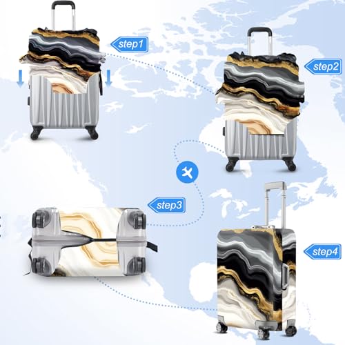 FOREVER QUEEN Gradient White Black Gold Marble Luggage Cover Suitcase Protector Suitcase Cover Anti-Scratch,Stretchable Bag Cover Washable Durable Polyester