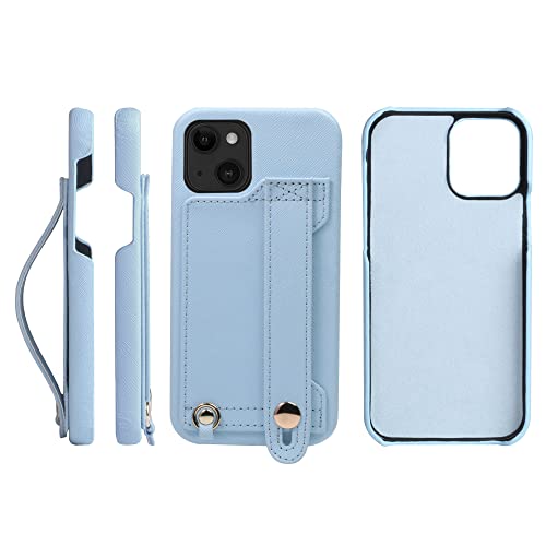 iPhone 14 ケース Handy ハードケース PUレザー 耐衝撃 スタンド機能 ハンディベルト ハンドメイド ストラップホール ストラップリング カードポケット スカイブルー 淡青色 空色 H6-14-SkyBlue