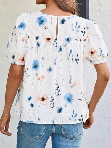 Image of Tankaneo Womens Puff Sleeve Peplum Babydoll Tops Summer Flowy Pleated Cotton T-Shirts Casual Loose Fit Cute Blouse