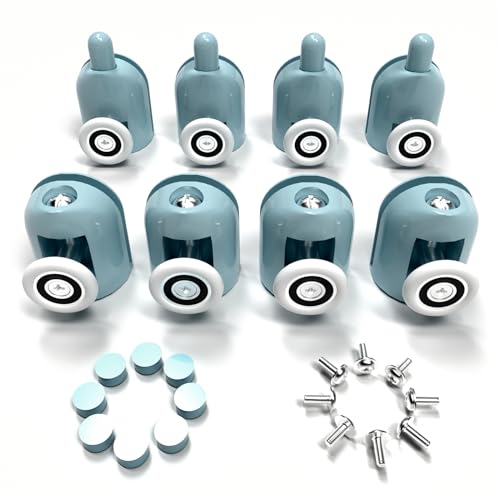LOUIKAY Rodillo de Ducha 8 Piezas Ruedas de Mampara de Ducha Rodamientos Ruedas para Puerta de Ducha, 4 Superiores y 4 Inferiores, Azul