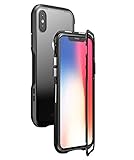 for iPhone Xs Max Case.MACBOU Fashion Magnetic Adsorption Metal Tempered Glass 360° Full Protection Luxury Case Cover for iPhone Xs Max (Black+Transparent)