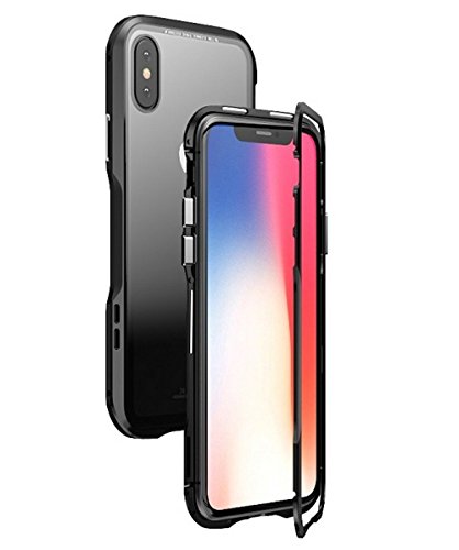 for iPhone Xs Max Case.MACBOU Fashion Magnetic Adsorption Metal Tempered Glass 360° Full Protection Luxury Case Cover for iPhone Xs Max (Black+Transparent)