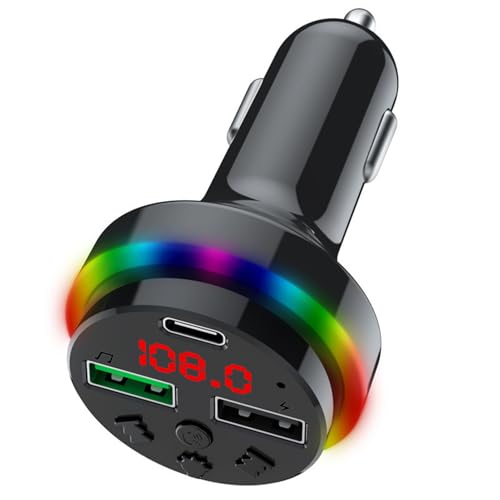 Bluetoth FM Transmisor - Conector De Audio De Automóvil, Adaptador De Música Portuaria USB Duaal | Pantalla LED FM Transmisor De Radio FM con Soporte De Carga, Accesorio De Vehículos Interiores Versá
