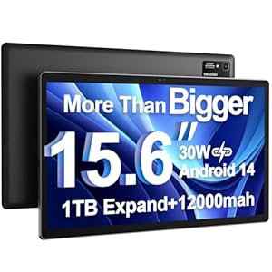 15.6 inch Large Android 14 Tablet Pro, Big Screen with 1080P Full HD Display, 6GB RAM, 128GB ROM, 8 Core CPU, 30W PD Fast Charger with 12000mAh 12+Hours Long Battery Life, 2025, Black