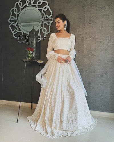 Image of JIHU CULTURE Georgette Sequence Lucknowi Embroidery Work Semi sttiched Lehenga choli set for women