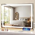 halumao Hollywood Vanity Mirror with Lights, 58 x 48cm Light Up Make up Mirror with Smart Touch 3 Colors Dimmable, dressing table or Wall-Mounted, Memory Function,USB Charging Port gold