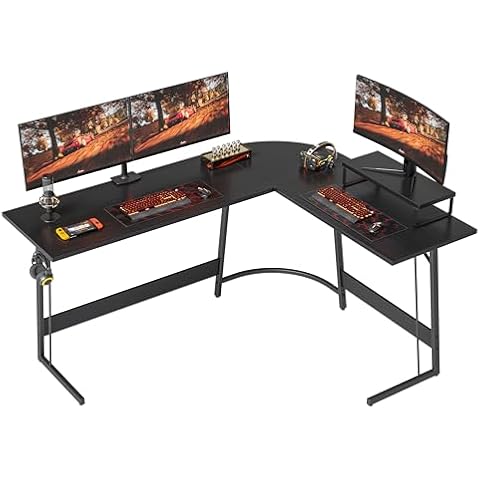 Cubiker L Shaped Desk, Computer Corner Desk, Gaming Desk with Monitor Stand, Home Office Study Writing Workstation, Space-Saving（59 Inch Black） Cover