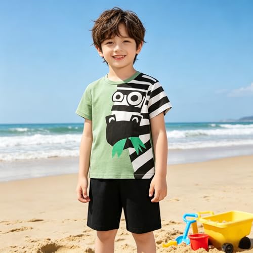 Image of Boy Shorts Sets Dinosaur Animal Print Shirt Summer Outfits Set 2pcs Casual Clothes