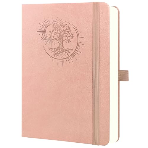 Mlife Notizbuch A5 mit Lebensbaum-Design – 360 Seiten,100g Papier,PU-Cover,elastisches Band,Stifthalter,3 Lesezeichen–Ideal für Beruf, Studium & Geschenk(Rosa)