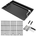 Full Size Griddle Insert and Cooking Grates with Spatula Set for Charbroil Performance 4 Burner 463352521 463365021 463354021, Grill Replacement Parts for Charbroil Grill G426-0005-W1 G426-0004-W1
