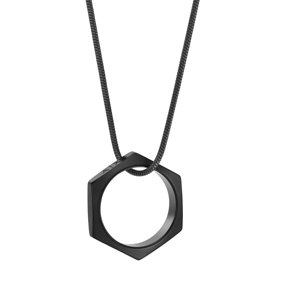 Armani Exchange Hombre Collar de acero inoxidable o cuero con colgante y cierre de mosquetón