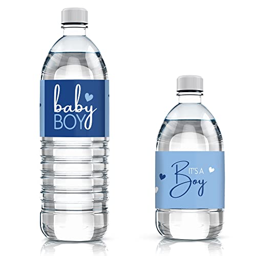 Blue It’s a Boy Baby Shower Water Bottle Labels, Sweet Baby Boy Waterproof Stickers for Water Bottles - 20 Count