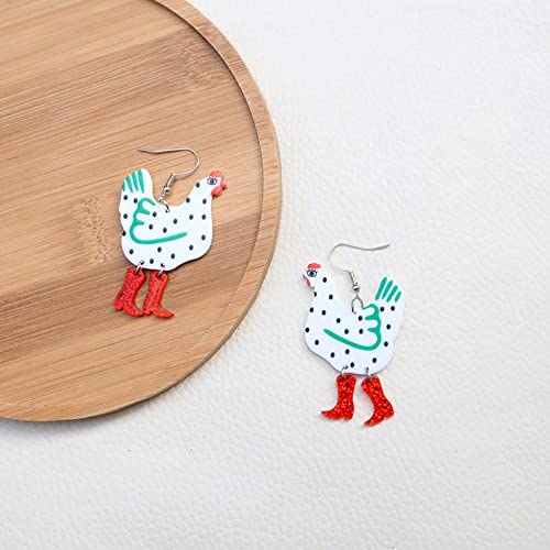 Cute Big Rooster Chicken Acrylic Drop Dangle Earrings For Women Girls #TOP4