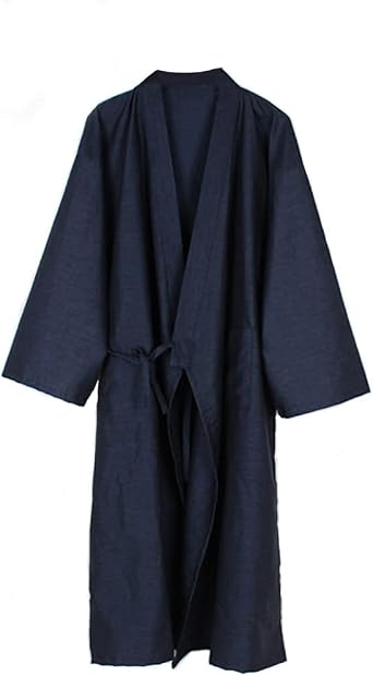 Men Dressing Gown Japanese Kimono Robe Shawl Collar Spa Bathrobe 100% Cotton Soft Lightweight Home Pajamas Nightwear Knee Length Sleepwear Nightgown Housecoat with Pocket for Gym Shower Spa Hotel