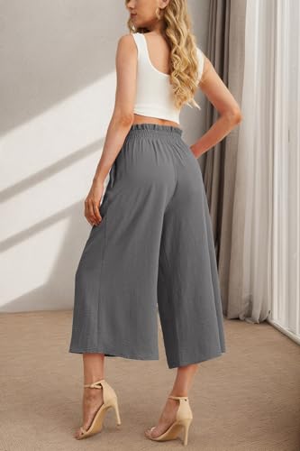 Image of IWOLLENCE Women Flowy Loose Wide Leg Pant Summer Beach Casual Trousers high Waist Adjustable Knot Business Work Casual Pants
