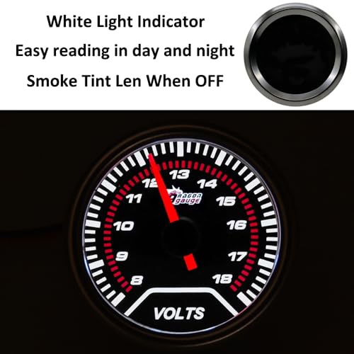 ETOPARS Universelle Auto Spannungsanzeige 2Zoll 52mm Auto Spannungsmesser Messgerät 8V - 18V Voltmeter Zeiger Anzeige Spannungs Weiß Lichtanzeige Instrument Rauchtönung Len