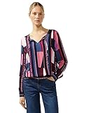 Street One Bluse mit Langarm, geschlitztem Rundhalsausschnitt mit Bindeband und gerafften Gummibündchen