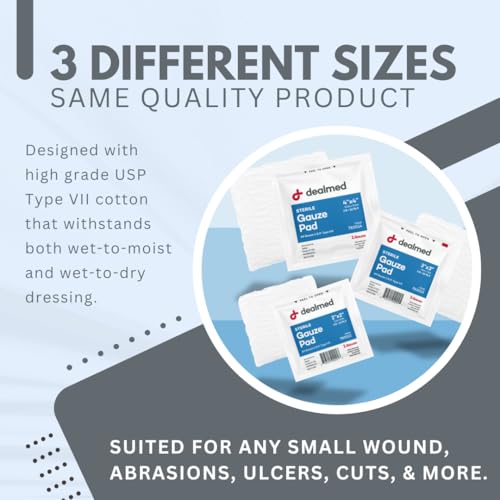 image for Dealmed 2’’ x 2’’ Sterile Gauze Pads (100 Count) Disposable an