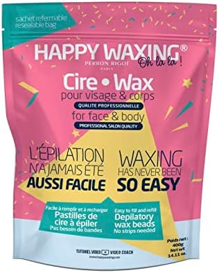 Happy Waxing - Refill Wax Beads - Easy To Apply - Painless Hair Removal - Smooth Gel Texture - Patented Formula Offers High Performance Results - Efficient for all Areas of the Body - 14.11 OZ - 400 G