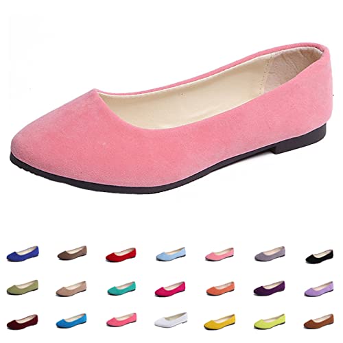 Hwalleum Women's Ballet Flats, Womens Simple Casual Flat Shoes Solid Color Pumps Ladies Girls Dolly Ballet Ballerina Work Smart Office Formal Comfort Pointed Toe Slip On Flats Shoes Pink