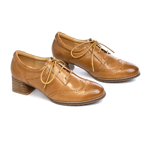 Mona flying Sapato social feminino de couro com salto alto oxfords salto médio com cadarço para mulh