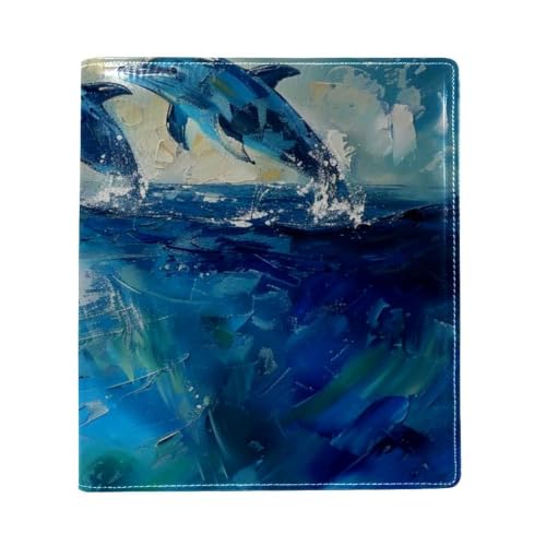 Funda de libro grande de piel sintética 9.8x11 ajustable con diseño de delfín